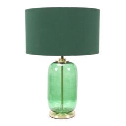 ValueLights Leigh Fabric Drum Shade with Forest Green Glass & Gold Trim Table Lamp in Bottle Green - thumbnail 2