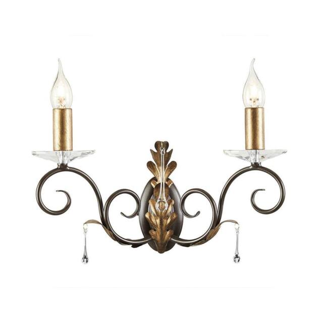 Netlighting Amarilli 2 Light Indoor Candle Wall Light Gold Floral Leaves Design E14 in Brown