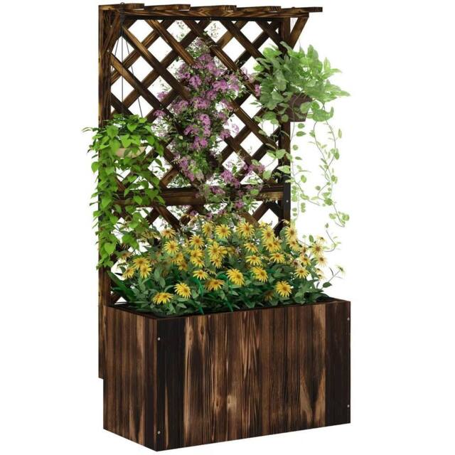 Hinsinc Wooden Raised Planter Box Trellis with Drainage Holes in Brown - Size: 100g - image 1