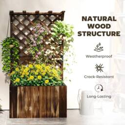 Hinsinc Wooden Raised Planter Box Trellis with Drainage Holes in Brown - Size: 100g - thumbnail 4