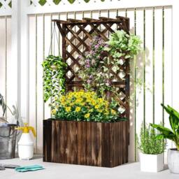 Hinsinc Wooden Raised Planter Box Trellis with Drainage Holes in Brown - Size: 100g - thumbnail 6