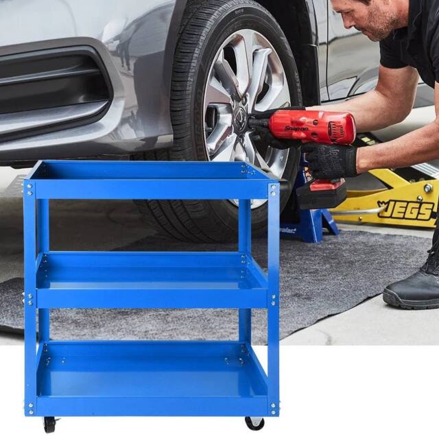 EONLION 3 Tier Tool Storage Garage Trolley Workshop Cart Shelf in Blue - Size: 1000mm × 2000mm - image 1