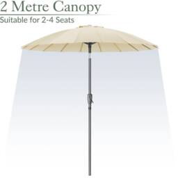 Christow 2m Shanghai Parasol Garden Umbrella Tilting Sunshade UV Resistant in Cream - thumbnail 3