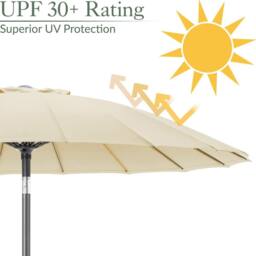 Christow 2m Shanghai Parasol Garden Umbrella Tilting Sunshade UV Resistant in Cream - thumbnail 4