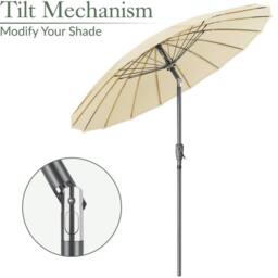 Christow 2m Shanghai Parasol Garden Umbrella Tilting Sunshade UV Resistant in Cream - thumbnail 5