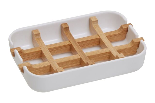 Orsina Modern Grey Bamboo Soap Dish, Minimalist Draining Soap Tray With Removable Insert, Bathroom Soap Holder in White - image 1