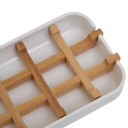 Orsina Modern Grey Bamboo Soap Dish, Minimalist Draining Soap Tray With Removable Insert, Bathroom Soap Holder in White - thumbnail 5