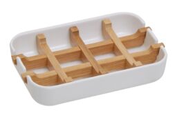 Orsina Modern Grey Bamboo Soap Dish, Minimalist Draining Soap Tray With Removable Insert, Bathroom Soap Holder in White - thumbnail 1