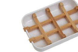 Orsina Modern Grey Bamboo Soap Dish, Minimalist Draining Soap Tray With Removable Insert, Bathroom Soap Holder in White - thumbnail 6