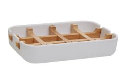 Orsina Modern Grey Bamboo Soap Dish, Minimalist Draining Soap Tray With Removable Insert, Bathroom Soap Holder in White - thumbnail 2