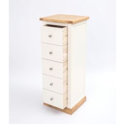 Cabinet Bits Trevi 5 Drawer Narrow Chest of Drawers Chrome Knob in Off-White - thumbnail 4