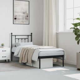 Berkfield Home Metal Bed Frame without Mattress with Headboard Black 75x190cm - Size: 75x190 cm - thumbnail 3