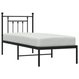 Berkfield Home Metal Bed Frame without Mattress with Headboard Black 75x190cm - Size: 75x190 cm - thumbnail 4