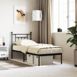 Berkfield Home Metal Bed Frame without Mattress with Headboard Black 75x190cm - Size: 75x190 cm - thumbnail 1