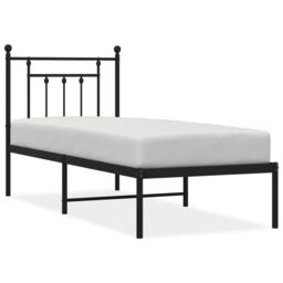 Berkfield Home Metal Bed Frame without Mattress with Headboard Black 75x190cm - Size: 75x190 cm - thumbnail 2