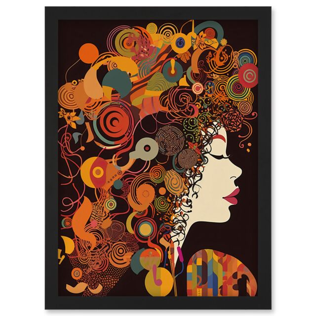 Artery8 Kandinsky Inspired Woman Portrait Modern Folk Art Artwork Framed Wall Art Print A4 in Black - image 1
