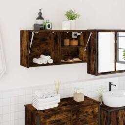 Berkfield Home Bathroom Wall Cabinet Smoked Oak 80x25x40 cm Engineered Wood in Brown - Size: 80 x 25 x 40 cm - thumbnail 2