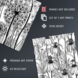 Artery8 Set of 3 Elegant Fritillaria & Allium Black & White Flowers Artwork Wildflower Unframed Wall Art Living Room Poster Prints Pack - Size: A4 - thumbnail 4