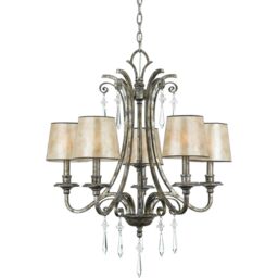 Loops 5 Bulb Chandelier Hanging Pendant LIght MottLED Silver LED E14 60W Bulb in Metallics - thumbnail 1