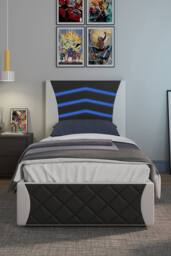 SlumberWorx Galaxy Ottoman Storage LED Headboard Gaming Single Black Bed Frame w 15cm Comfort Foam Mattress in White - thumbnail 2