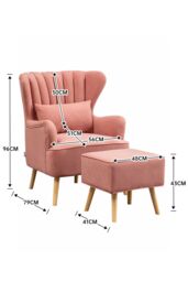 H&O Direct Modern Curved Back Armchair Set with Lumbar Pillow & Footstool in Pink - thumbnail 2