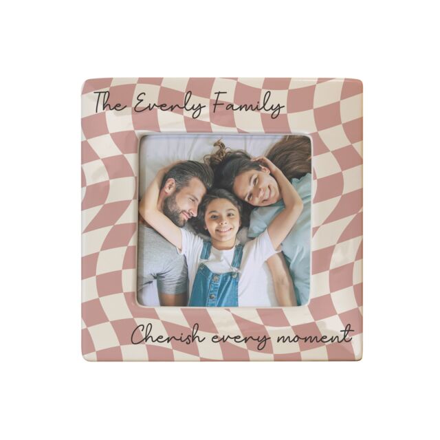 Personalised Memento Company Women's Personalised Pink Checkerboard Ceramic 4x4 Frame in Beige - image 1