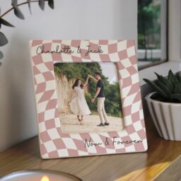 Personalised Memento Company Women's Personalised Pink Checkerboard Ceramic 4x4 Frame in Beige - thumbnail 3