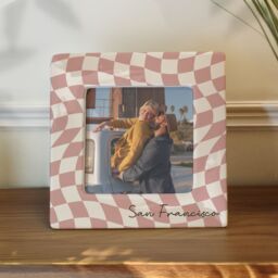 Personalised Memento Company Women's Personalised Pink Checkerboard Ceramic 4x4 Frame in Beige - thumbnail 4
