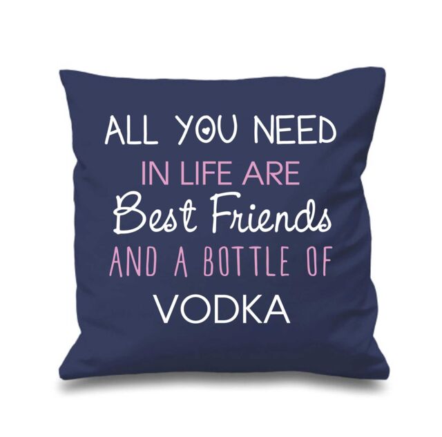 "60 SECOND MAKEOVER Cushion Cover All You Need In Life Are Best Friends & A Bottle Of Vodka 16"" x 16"" in Navy - Size: 40 cm x 40 cm"