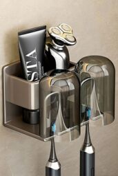 Living and Home Wall Mounted Toothbrush Holders Multifunctional Bathroom Toothbrush Holder in Dark Grey - thumbnail 1