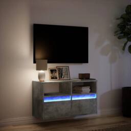 Berkfield Home TV Wall Cabinet with LED Lights Concrete Grey 80x31x45 cm - Size: 80 x 31 x 45 cm - thumbnail 5