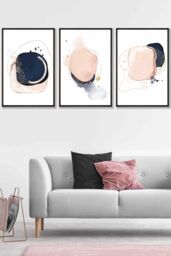 Framed Abstract Navy Blue and Blush Pink Framed Wall Art - Large