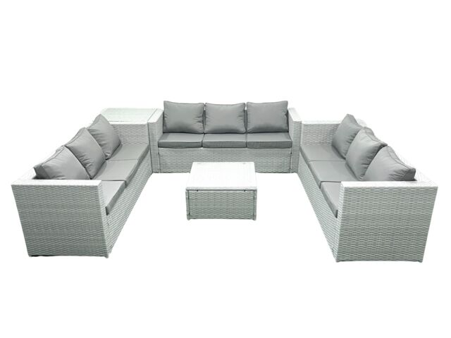 Fimous Rattan Garden Outdoor Furniture Set 9 Seater Rattan Garden Sofa Set with Side Table Light Grey Mixed - image 1
