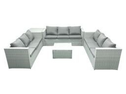 Fimous Rattan Garden Outdoor Furniture Set 9 Seater Rattan Garden Sofa Set with Side Table Light Grey Mixed - thumbnail 2