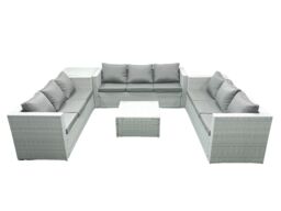 Fimous Rattan Garden Outdoor Furniture Set 9 Seater Rattan Garden Sofa Set with Side Table Light Grey Mixed - thumbnail 1