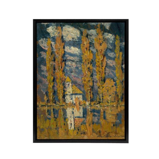 "Artery8 Ferdinand Katona Poplar Trees by the Water Framed Canvas Art Print in Orange - Size: W12"" x H16""" - image 1
