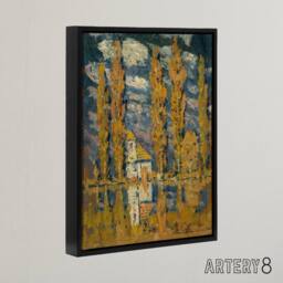 "Artery8 Ferdinand Katona Poplar Trees by the Water Framed Canvas Art Print in Orange - Size: W12"" x H16""" - thumbnail 2
