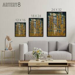 "Artery8 Ferdinand Katona Poplar Trees by the Water Framed Canvas Art Print in Orange - Size: W12"" x H16""" - thumbnail 4