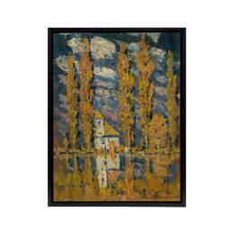 "Artery8 Ferdinand Katona Poplar Trees by the Water Framed Canvas Art Print in Orange - Size: W12"" x H16""" - thumbnail 1