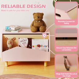 Costway Toy Storage Chest Bookcase Wooden Toy Box w/ Shelf in Pink - thumbnail 4