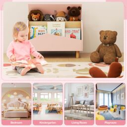 Costway Toy Storage Chest Bookcase Wooden Toy Box w/ Shelf in Pink - thumbnail 6