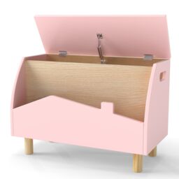 Costway Toy Storage Chest Bookcase Wooden Toy Box w/ Shelf in Pink - thumbnail 8