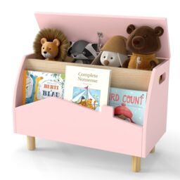 Costway Toy Storage Chest Bookcase Wooden Toy Box w/ Shelf in Pink - thumbnail 1