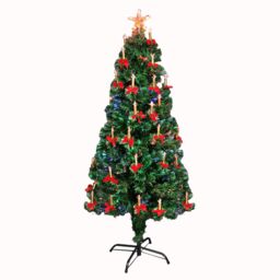 Shatchi 6Ft/180cm Candle & Bow Fibre Optic Christmas Tree LED Pre-Lit in Green - Size: 6ft - thumbnail 2