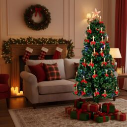 Shatchi 6Ft/180cm Candle & Bow Fibre Optic Christmas Tree LED Pre-Lit in Green - Size: 6ft - thumbnail 4