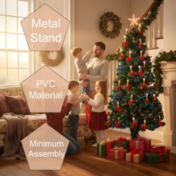 Shatchi 6Ft/180cm Candle & Bow Fibre Optic Christmas Tree LED Pre-Lit in Green - Size: 6ft - thumbnail 9