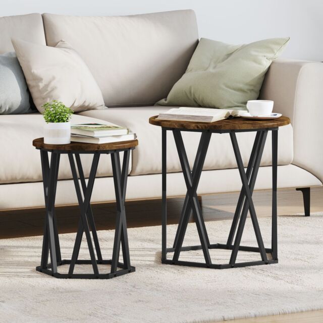 Berkfield Home Side Tables 2 pcs Smoked Oak Engineered Wood in Brown - image 1