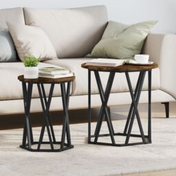 Berkfield Home Side Tables 2 pcs Smoked Oak Engineered Wood in Brown - thumbnail 1