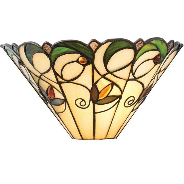 Loops Tiffany Glass Floral Design Wall Light - Matt Black Steel - Dimmable LED Lamp - image 1