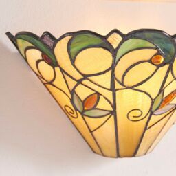 Loops Tiffany Glass Floral Design Wall Light - Matt Black Steel - Dimmable LED Lamp - thumbnail 2